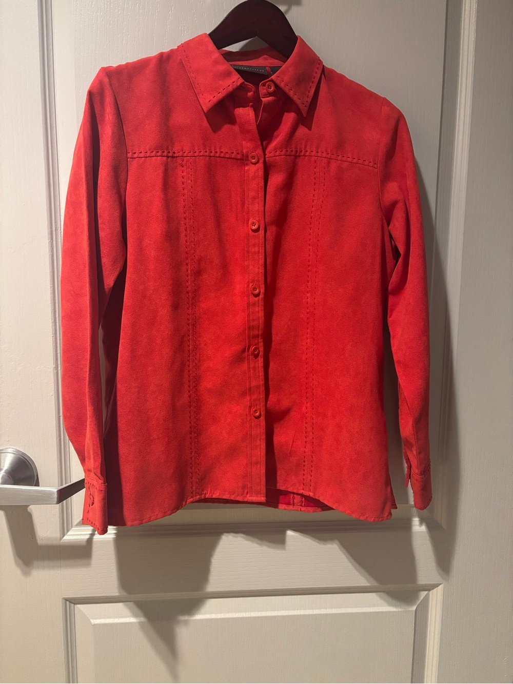 Relativity Red Button-Front Suede Blazer-Style Shirt Jacket